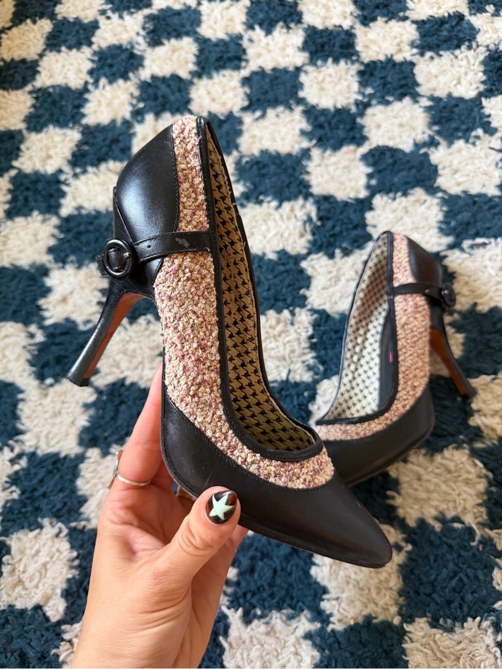 Y2k C Label Black and Pink Tweed Mary Jane Pumps